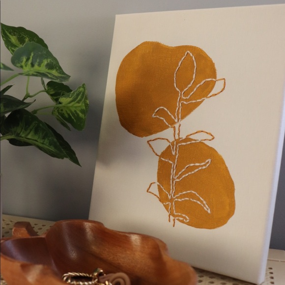 SOLD Boho Plant Embroidered Canvas - Picture 2 of 2